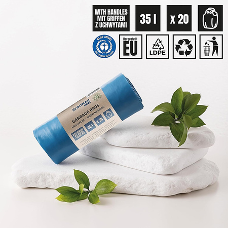 Worki na śmieci DONAU ECO, z uchwytami Knoties, 35l, 20 szt., niebieskie 