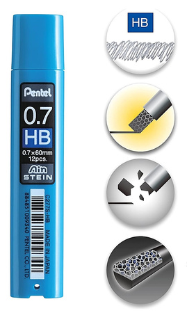 Grafity do ołówków Pentel Ain Stein 0.7mm HB (12)