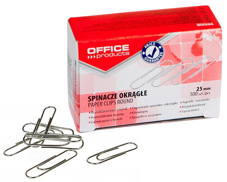 Spinacze okrągłe OFFICE PRODUCTS, 25mm, 100szt., srebrne