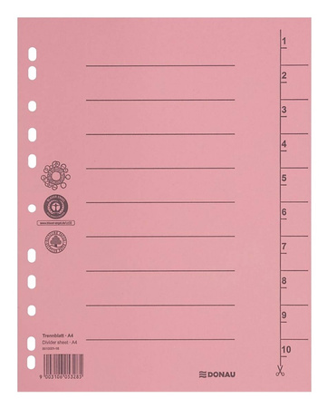 Przekładka DONAU, karton, A4, 235x300mm, 1-10, 1 karta, zielona