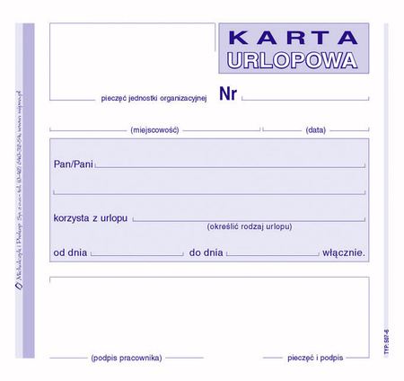 KARTA URLOPOWA 2/3 A6 (OFFSET)