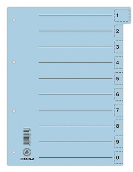 Przekładka DONAU, karton, A4, 235x300mm, 0-9, 1 karta z perforacją, niebieska