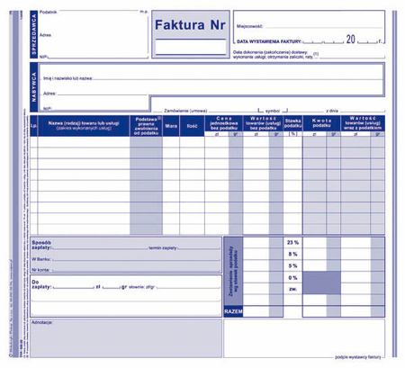 FAKTURA VAT 2/3 A4 (WIELOKOPIA)