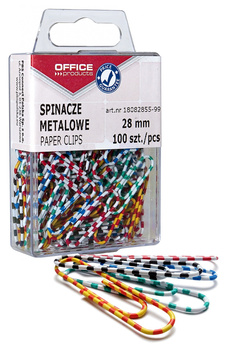 Spinacze metalowe OFFICE PRODUCTS Zebra, powlekane, 28mm, w pudełku, 100szt., mix kolorów