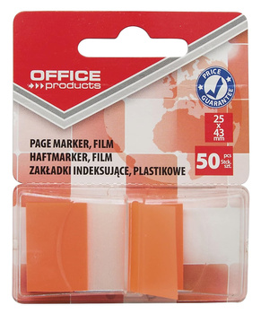 Zakładki indeksujące OFFICE PRODUCTS, PP, 25x43mm, 1x50 kart., blister, pomarańczowe