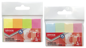 Zakładki indeksujące OFFICE PRODUCTS, papier, 20x50mm, 4x40 kart., zawieszka, mix kolorów pastel
