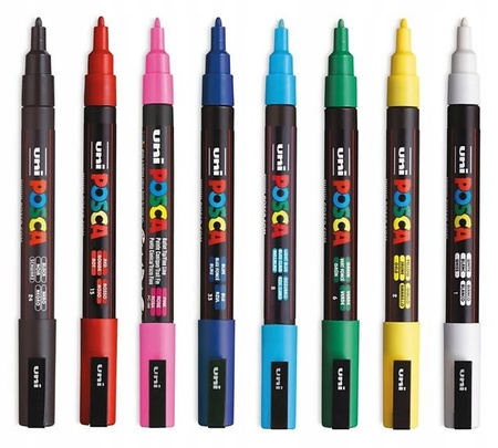 Markery z farbą plakatową Uni POSCA PC-5M 8 kolorów