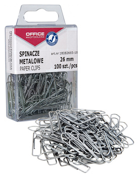 Spinacze metalowe OFFICE PRODUCTS, 26mm, w pudełku, 100szt., srebrne
