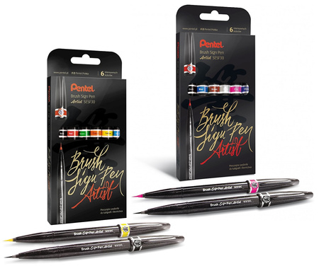 Pisaki pędzelkowe Pentel Brush Sign Pen Artist SESF30C 6 kolorów