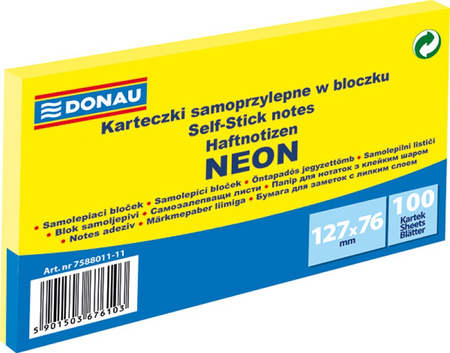 Karteczki Donau 127x76mm neon żółte (100)