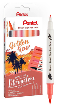 Pisaki pędzelkowe Pentel Brush Sign Pen Twin SESW30C GOLDEN HOUR 6 kolorów