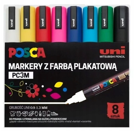 Markery z farbą plakatową Uni POSCA PC-3M 8 kolorów
