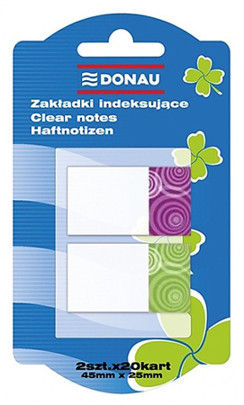 Zakładki indeksujące DONAU, PP, 25x45mm, 2x20 kart., mix kolorów