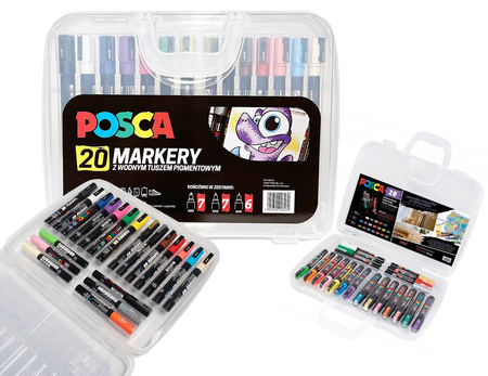 Markery z farbą plakatową Uni POSCA zestaw (20)