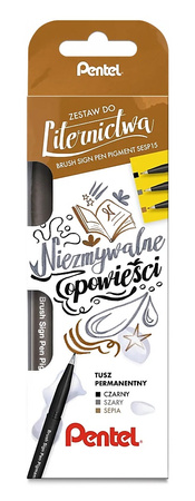 Pisaki pędzelkowe Pentel Brush Sign Pen Pigment SESP15 3 kolory