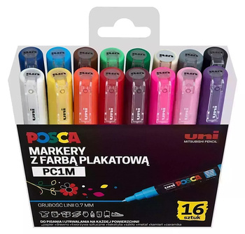 Markery z farbą plakatową Uni POSCA PC-1M 16 kolorów