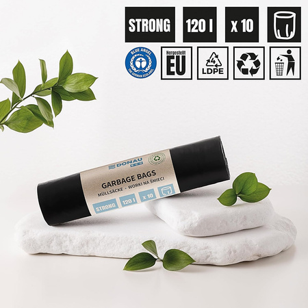 Worki na śmieci DONAU ECO, mocne (LDPE), 120l, 10 szt., czarne 