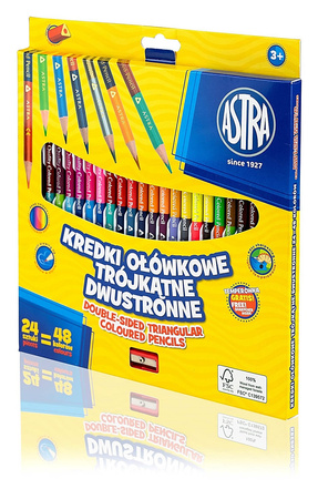 Kredki ołówkowe Astra dwustronne trójkątne 48 kolorów