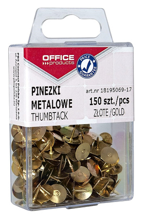 Pinezki metalowe OFFICE PRODUCTS, w pudełku, 150 szt., złote