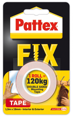 Taśma dwustronna Pattex Fix 19mm/1.5m 120kg