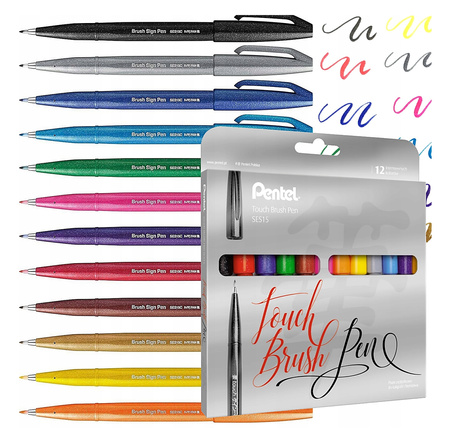 Pisaki pędzelkowe Pentel Brush Sign Pen SES15C 12 kolorów
