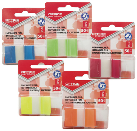 Zakładki indeksujące OFFICE PRODUCTS, PP, 25x43mm, 1x50 kart., blister, żółte