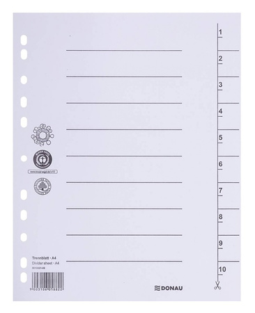 Przekładka DONAU, karton, A4, 235x300mm, 1-10, 1 karta, niebieska
