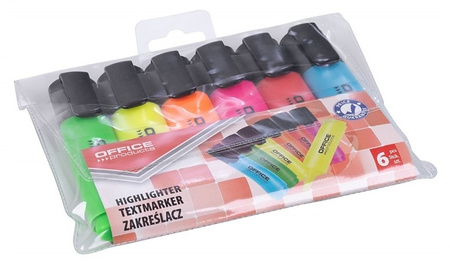 Zakreślacz fluorescencyjny OFFICE PRODUCTS, 2-5mm (linia), 6szt., mix kolorów