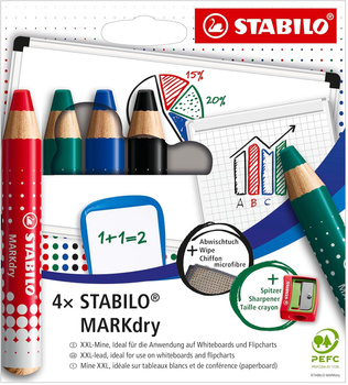 Kredki do tablic Stabilo MARKdry (+ temperówka i ściereczka) 4 kolory