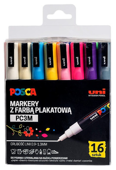 Markery z farbą plakatową Uni POSCA PC-3M 16 kolorów