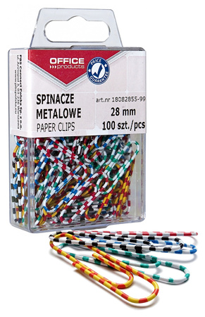 Spinacze metalowe OFFICE PRODUCTS Zebra, powlekane, 28mm, w pudełku, 100szt