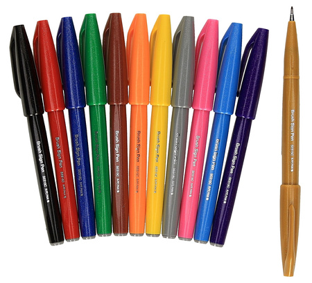 Pisaki pędzelkowe Pentel Brush Sign Pen SES15C 12 kolorów