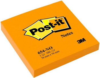 Karteczki Post-it 76x76mm (654-NO) jaskrawopomarańczowe (100)