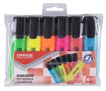 Zakreślacz fluorescencyjny OFFICE PRODUCTS, 2-5mm (linia), 6szt., mix kolorów