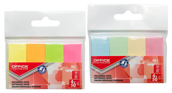 Zakładki indeksujące OFFICE PRODUCTS, papier, 20x50mm, 4x50 kart., zawieszka, mix kolorów neon