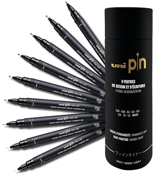 Cienkopisy kreślarskie Uni Pin-200 zestaw czarne (9)
